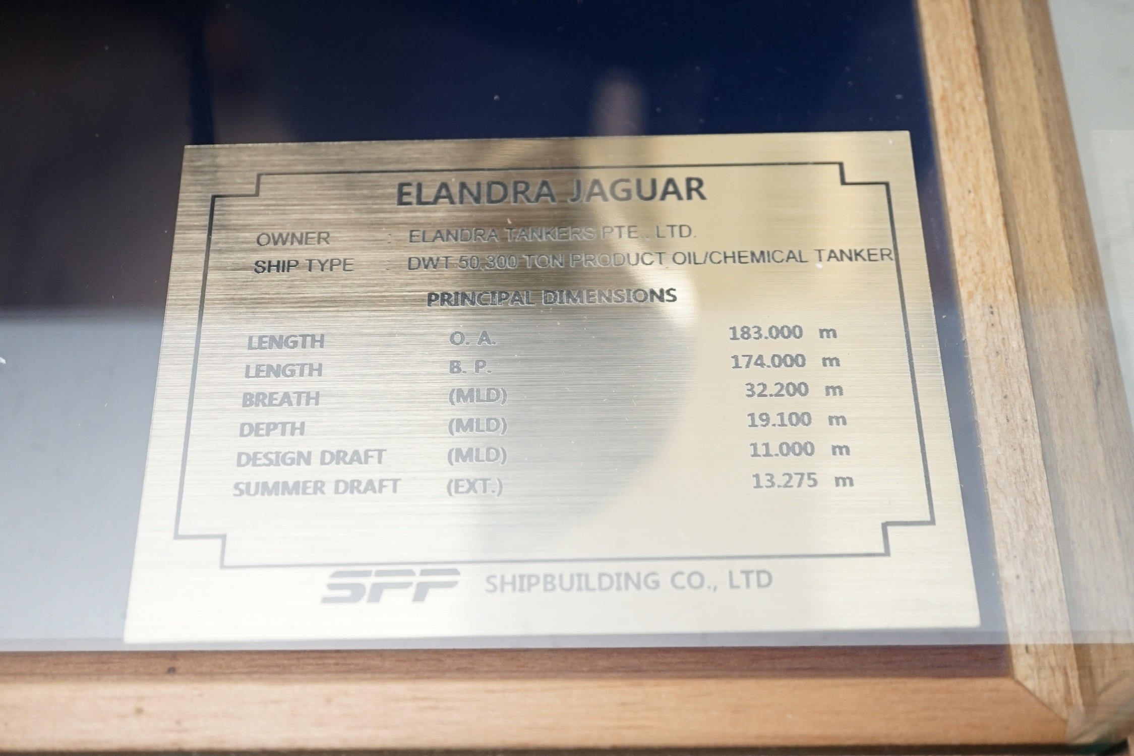 A large cased ship builder's model of the Elandra Jaguar by The Shipbuilding Co. Ltd. 137cm wide